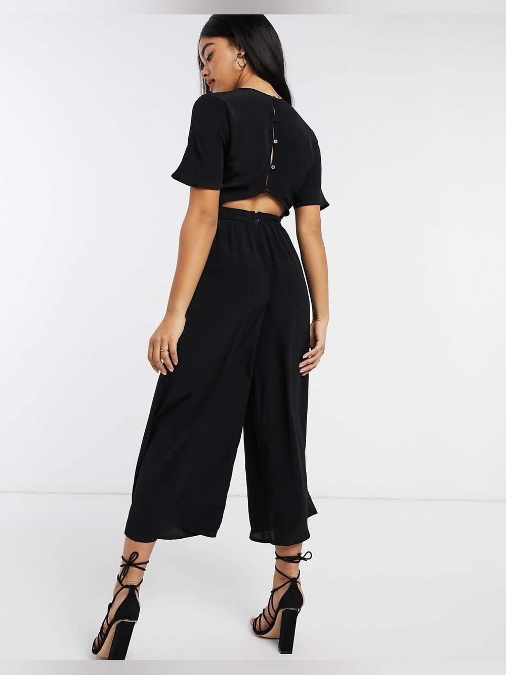 ASOS DESIGN tea jumpsuit with button back detail in black // Women’s 14